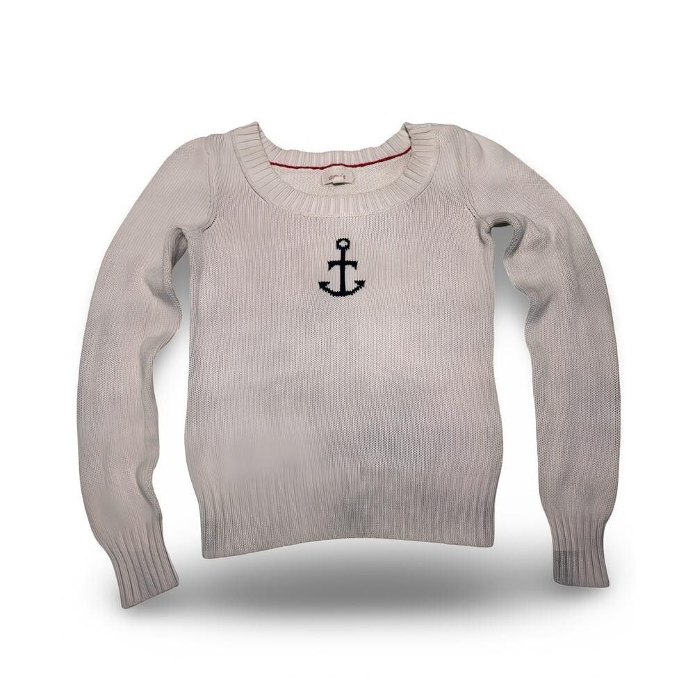 Aerie Light Beige Embroidered Anchor 100% Cotton Sweater Size XS
